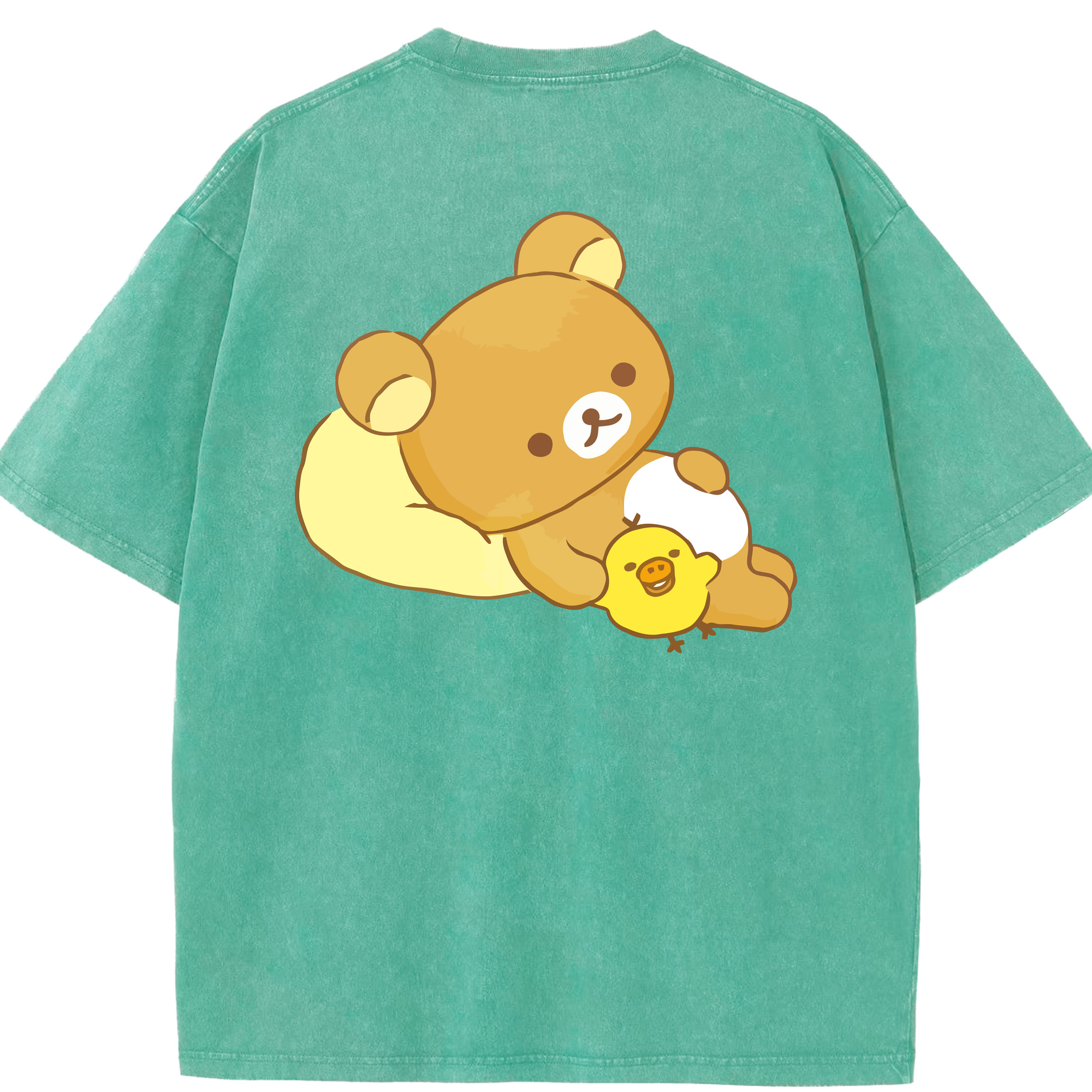 （画像用） リラックマ リラックマ キイロイトリ Rilakkuma Korilakkuma Kiiroitori 綿100% ヴィンテージ風 半袖Tシャツ（背面プリント）